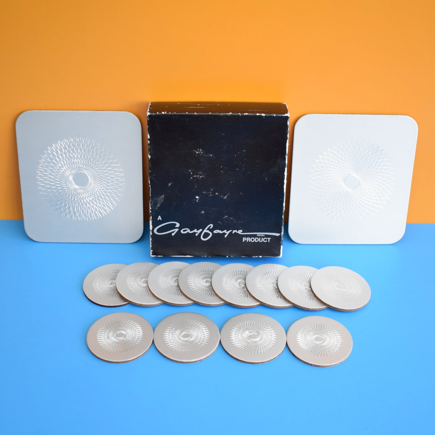 Vintage 1970s Coasters / Mats- Aluminium - Conrah - Silver - Gayfayre