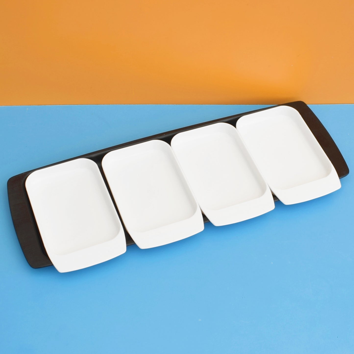 Vintage 1970s Plastic Party Snack Tray Set - Twinco - Monochrome