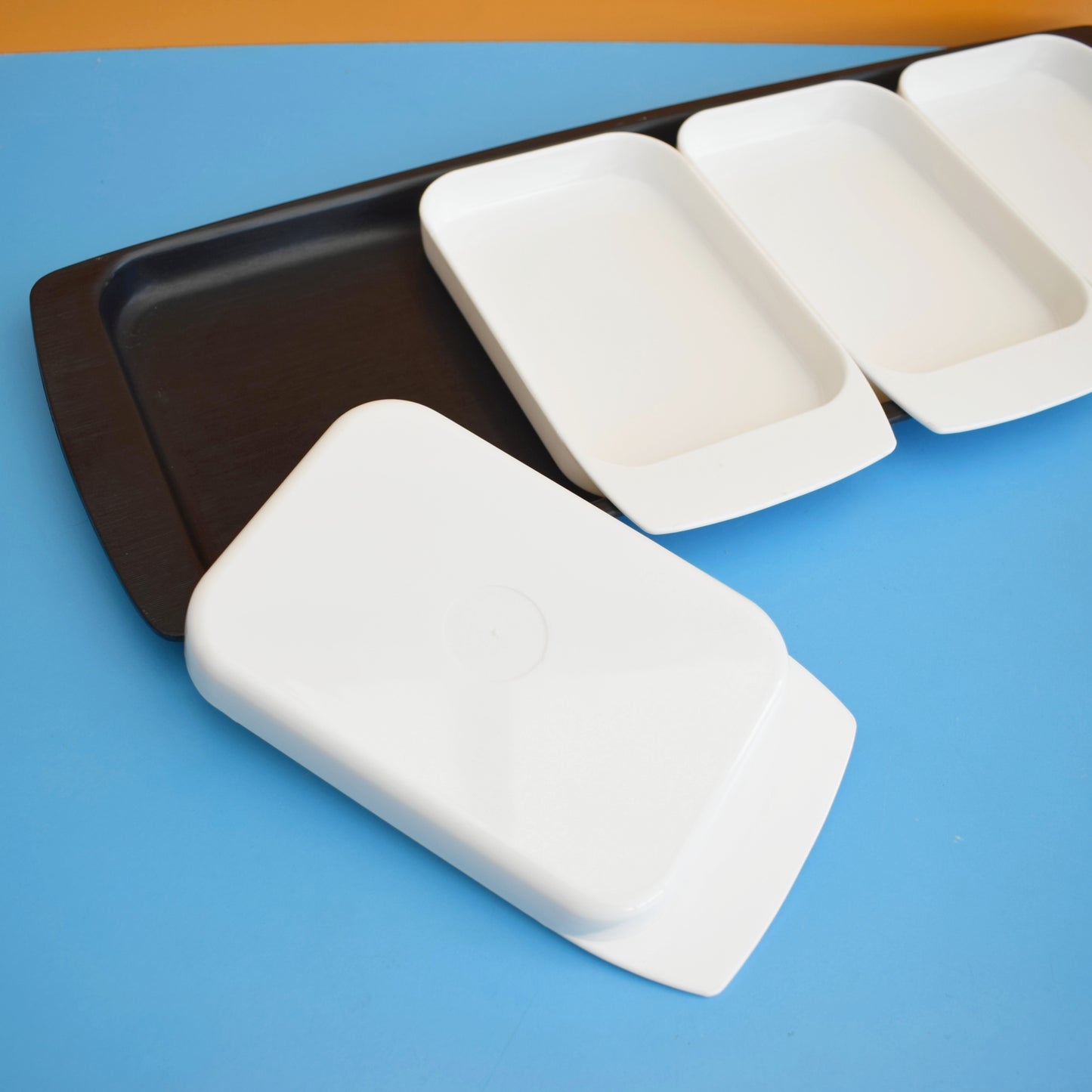 Vintage 1970s Plastic Party Snack Tray Set - Twinco - Monochrome