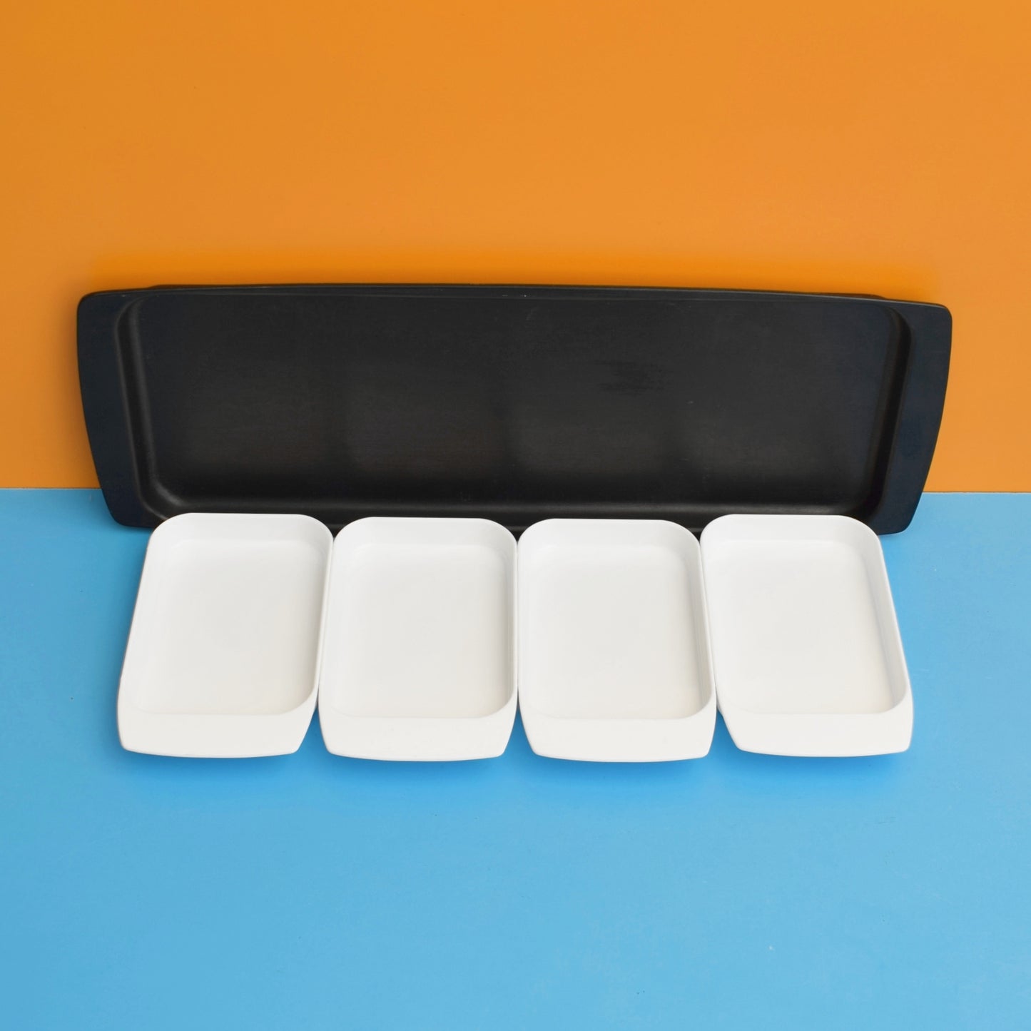 Vintage 1970s Plastic Party Snack Tray Set - Twinco - Monochrome