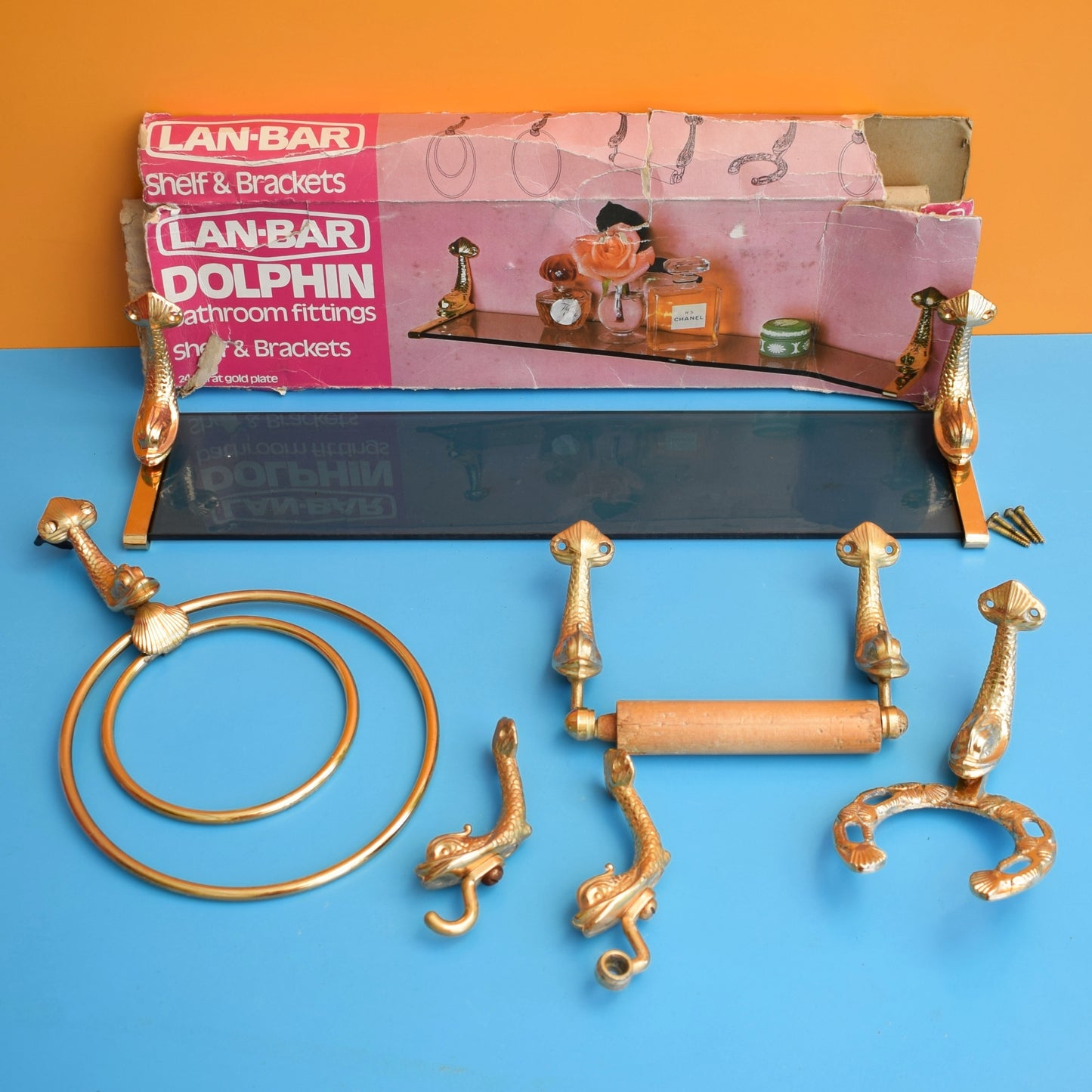 Vintage 1970s Lan Bar Gold Dolphin Bathroom Accessories- Individually Priced