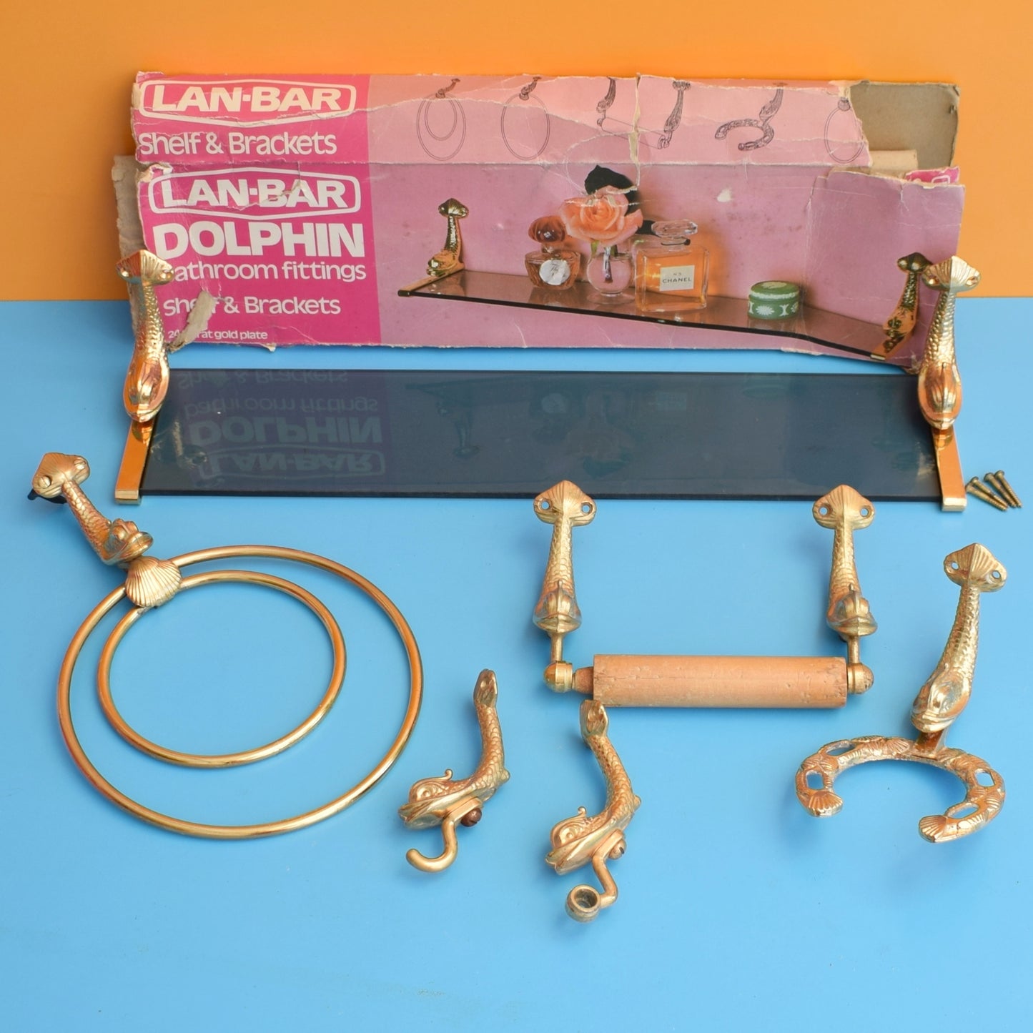 Vintage 1970s Lan Bar Gold Dolphin Bathroom Accessories- Individually Priced