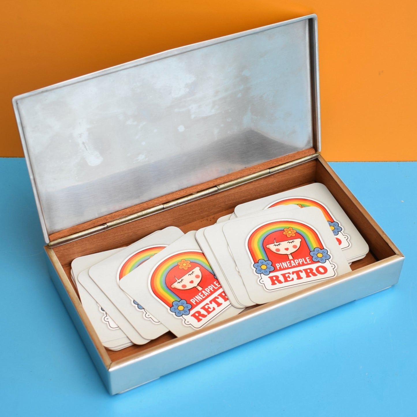 Vintage 1970s Stainless Steel / Wood Cigar / Cigarette Box / Storage - Danish