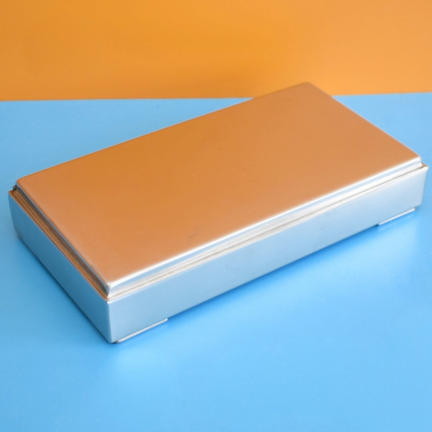 Vintage 1970s Stainless Steel / Wood Cigar / Cigarette Box / Storage - Danish