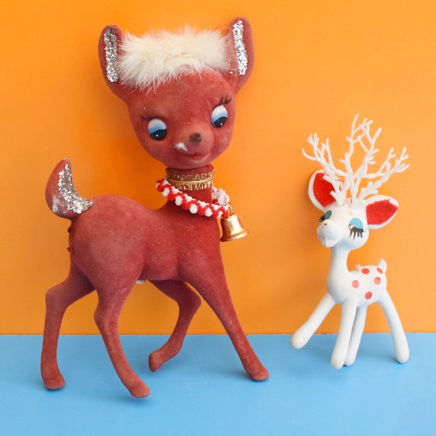 Vintage 1960s Bambi Flocked Kitsch - Red / White