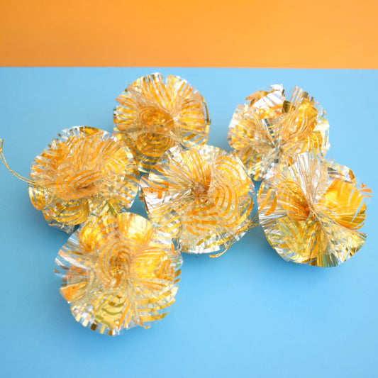Vintage 1970s Kitsch Ball Decorations - Foil - Gold Striped x6 by Pineapple Retro
