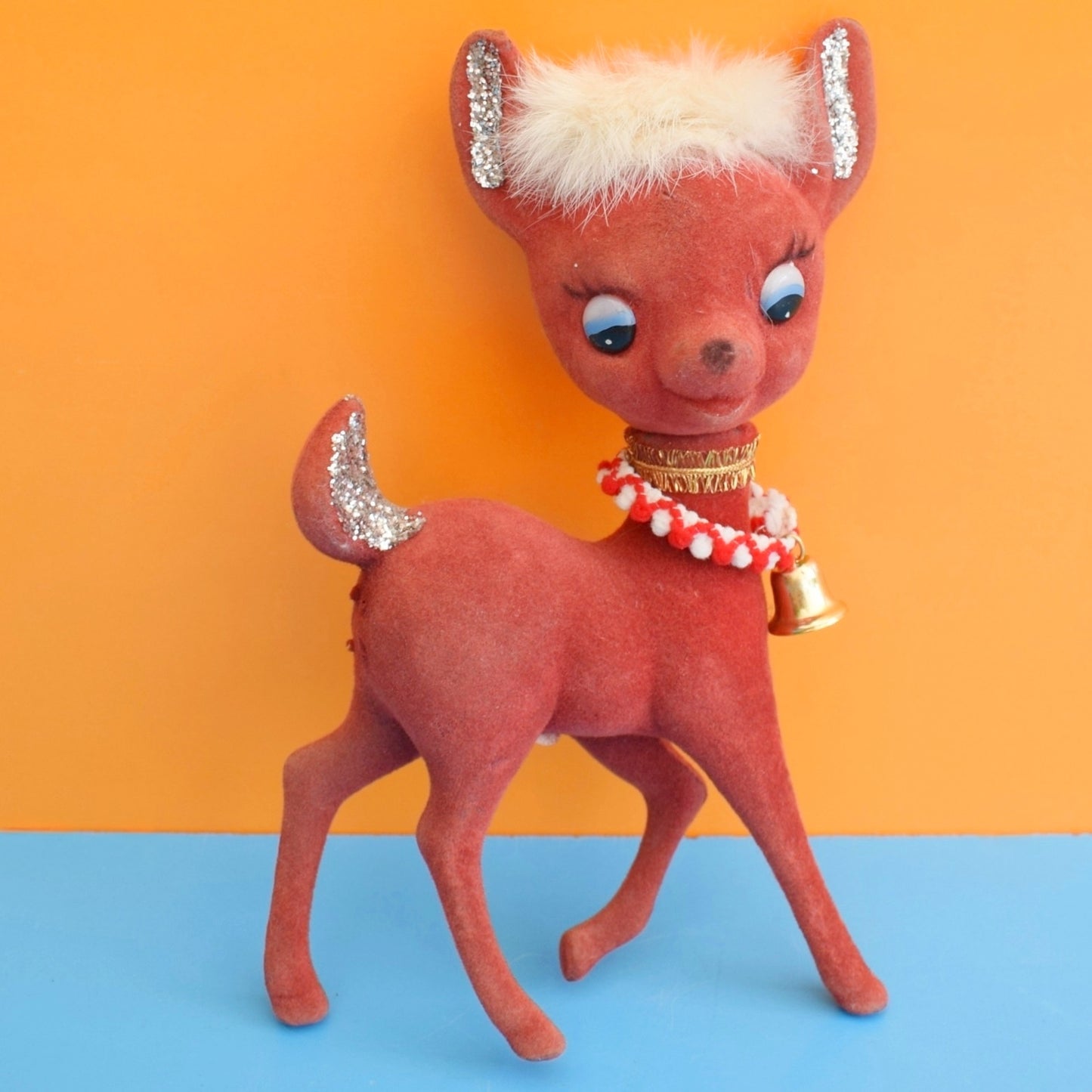 Vintage 1960s Bambi Flocked Kitsch - Red / White