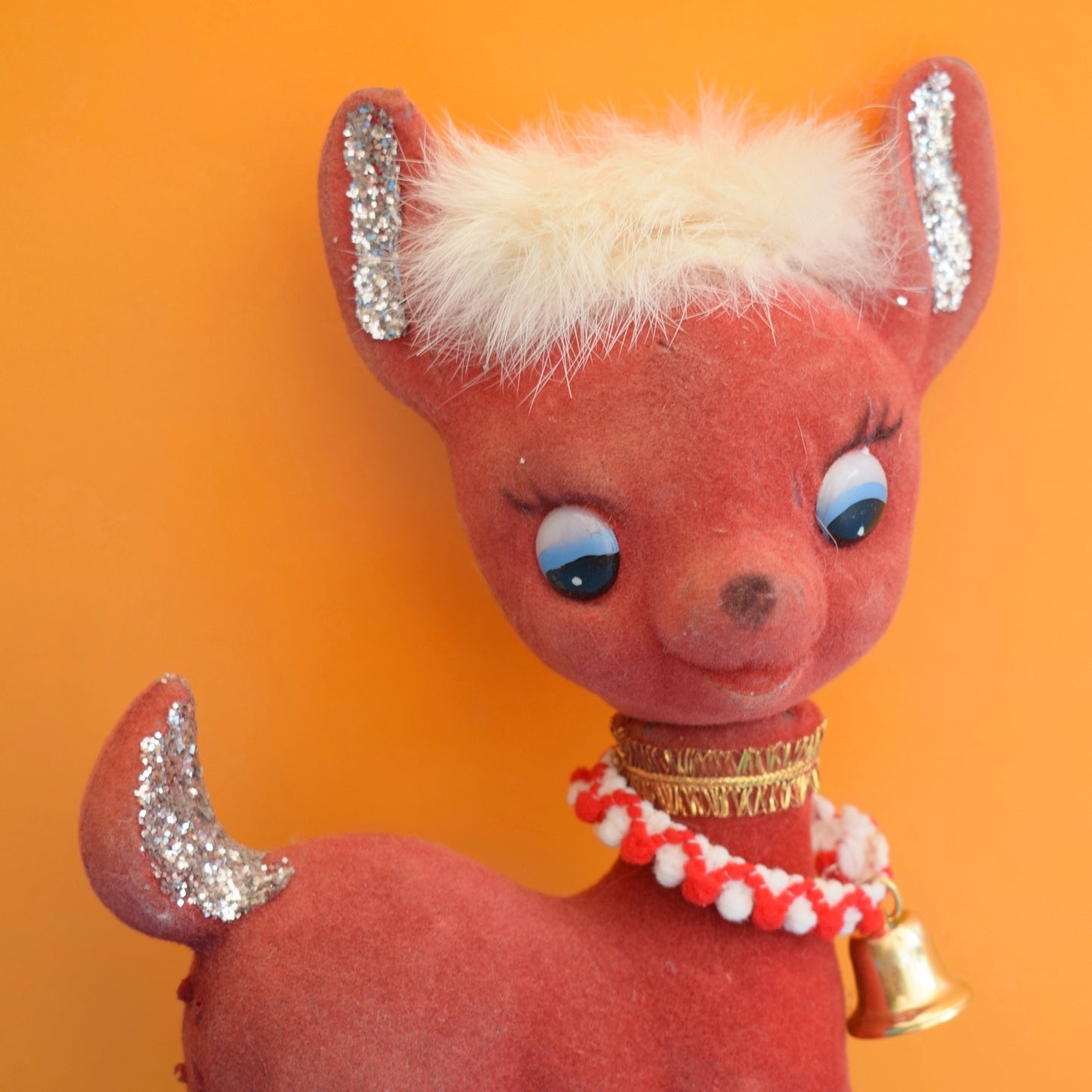 Vintage 1960s Bambi Flocked Kitsch - Red / White