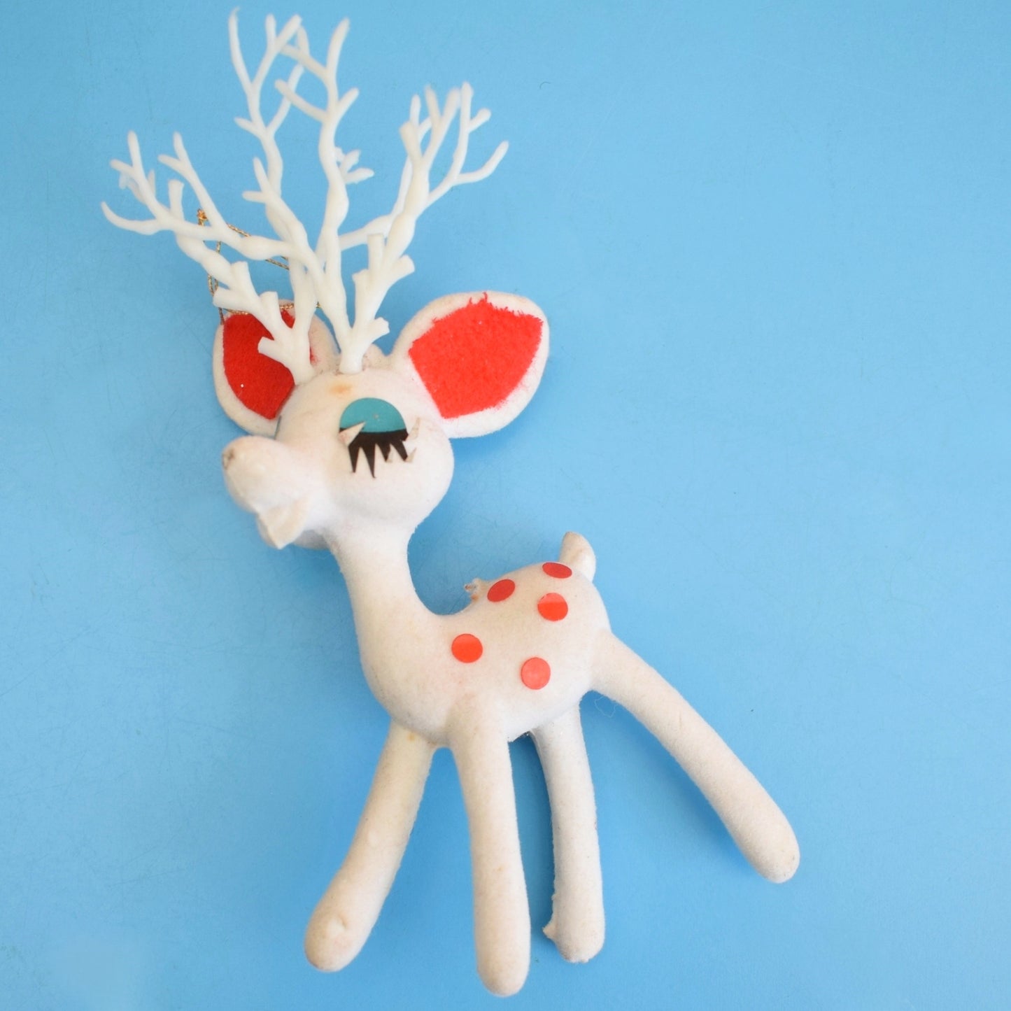 Vintage 1960s Bambi Flocked Kitsch - Red / White