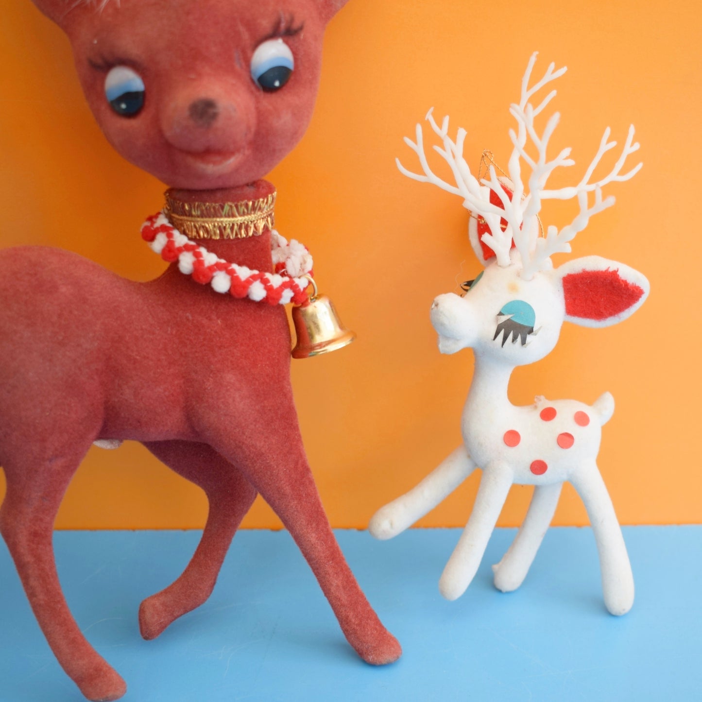 Vintage 1960s Bambi Flocked Kitsch - Red / White