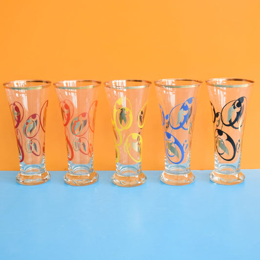 Vintage 1950s Atomic Beer Glasses x5