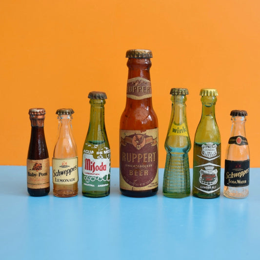 Vintage 1980s Mini Glass Bottles - Schweppes / Wink / Canada Dry / Verve Champagne