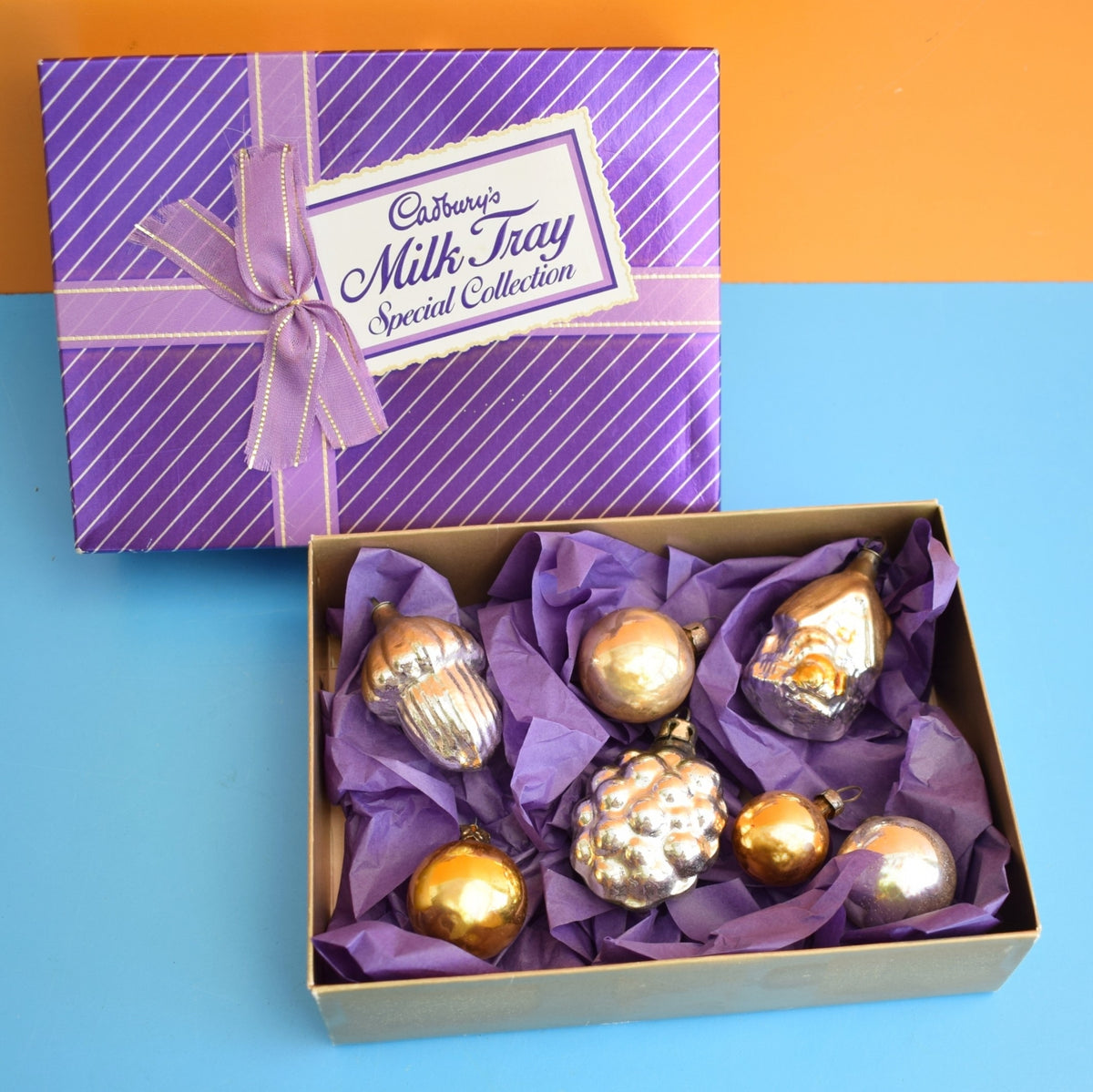 Vintage 1950s Glass Christmas Baubles - Smaller In Chocolate Box by Pineapple Retro
