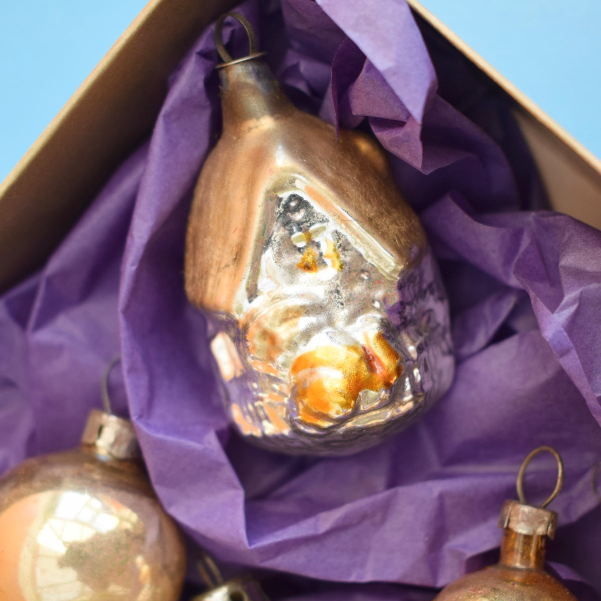 Vintage 1950s Glass Christmas Baubles - Smaller In Chocolate Box by Pineapple Retro