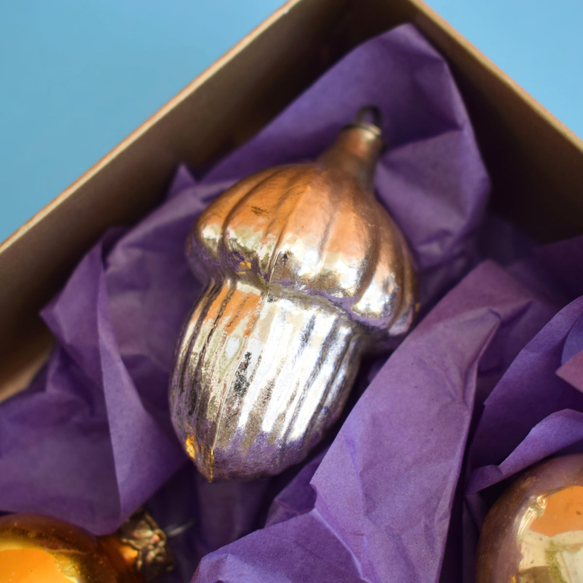 Vintage 1950s Glass Christmas Baubles - Smaller In Chocolate Box by Pineapple Retro