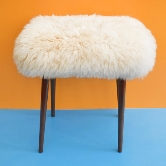 Vintage 1970s Fluffy Sheepskin Wool Stool - Cream .