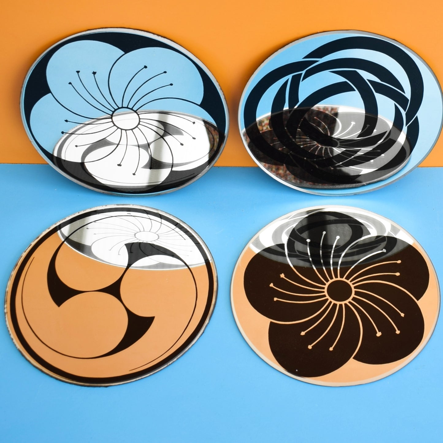 Vintage 1960s Mirrored Flower Power/ Op Art Placemats x4