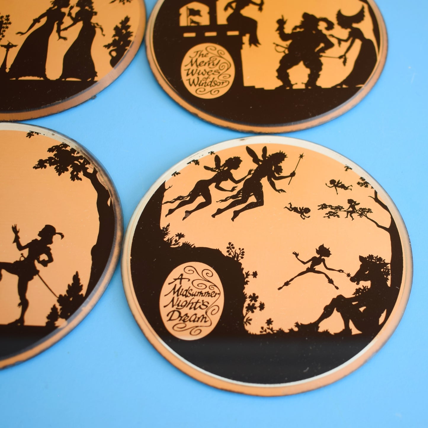 Vintage 1960s Mirrored Coasters - Shakespeare Plays - Romeo & Juliet