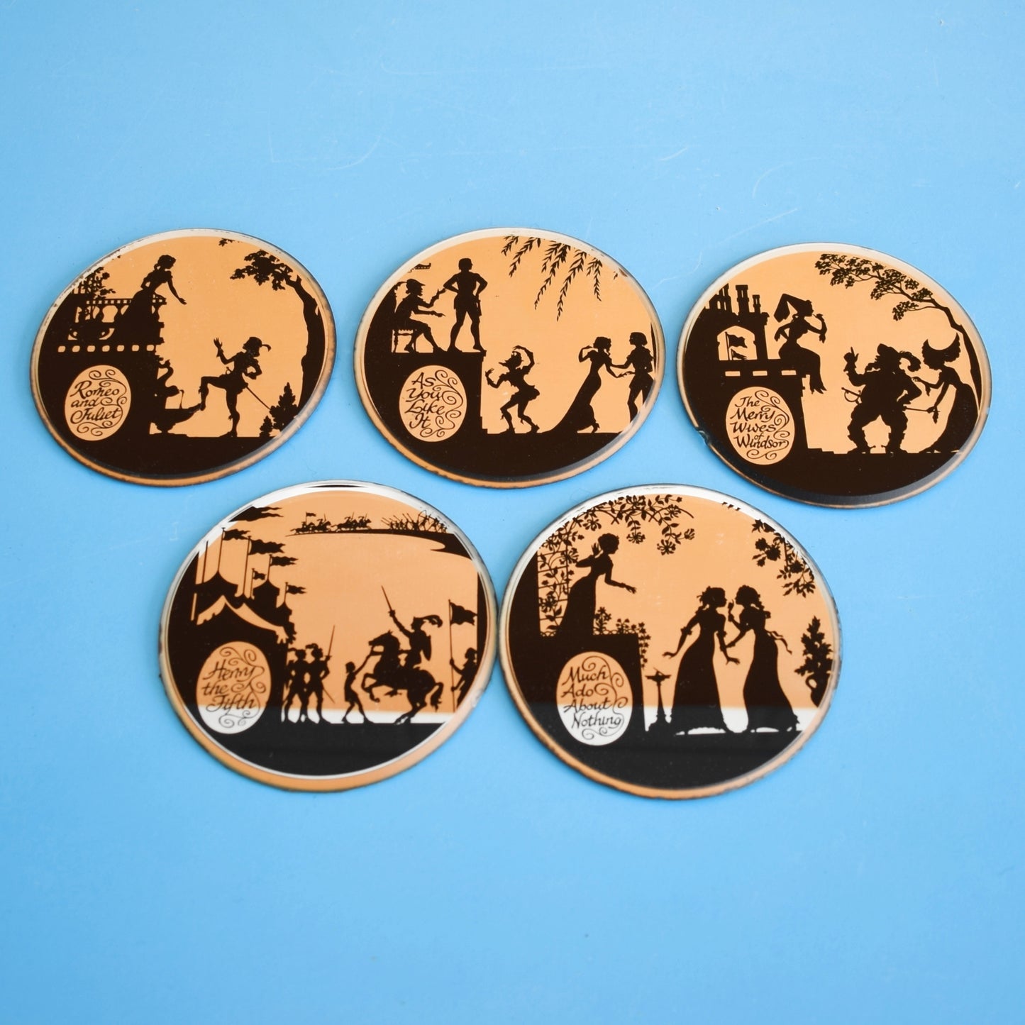 Vintage 1960s Mirrored Coasters - Shakespeare Plays - Romeo & Juliet