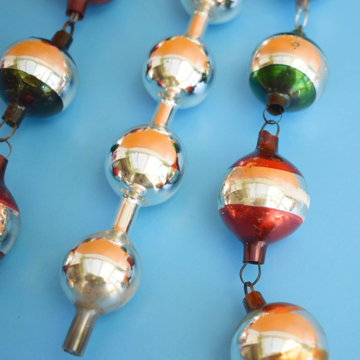 Vintage 1960s Hanging Glass Christmas Baubles - Autumnal Colours by Pineapple Retro