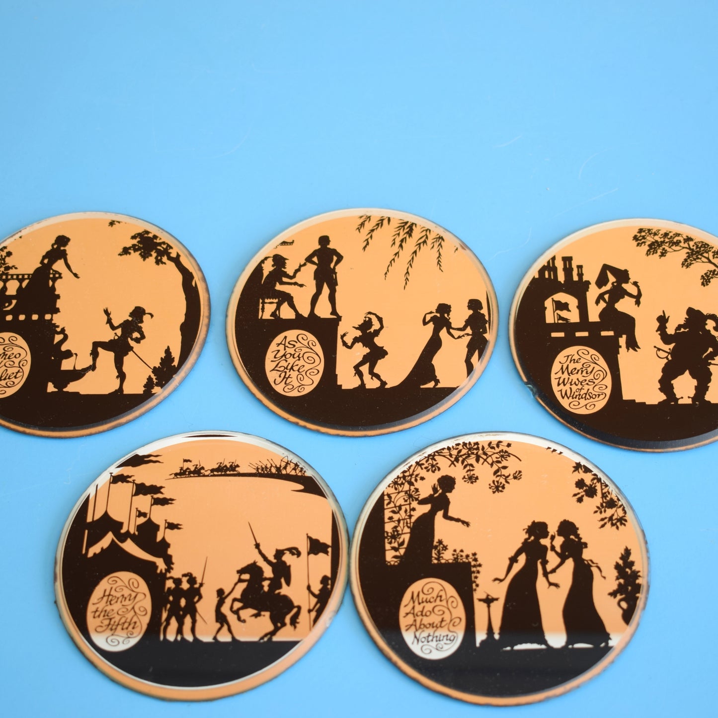 Vintage 1960s Mirrored Coasters - Shakespeare Plays - Romeo & Juliet