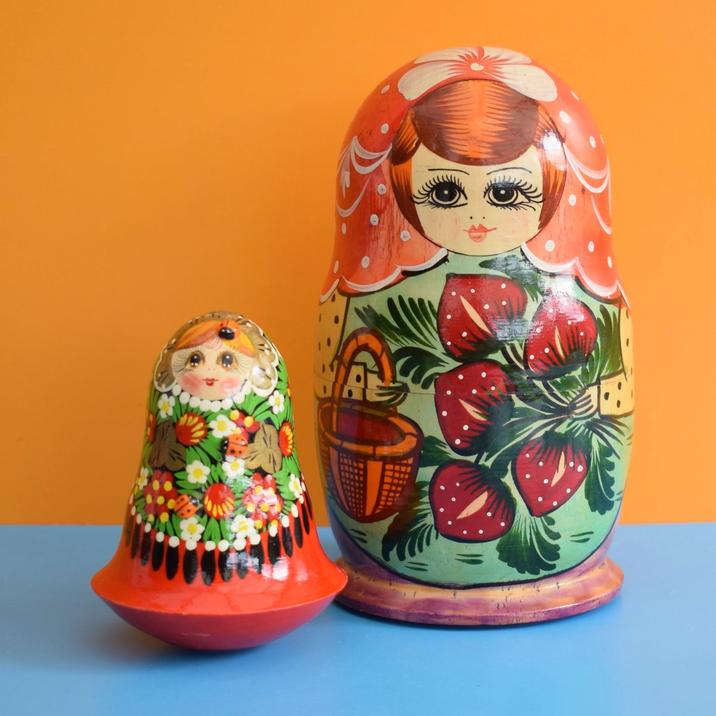 Vintage 1970s Large Wooden Russian Doll / Roly Poly Rocker