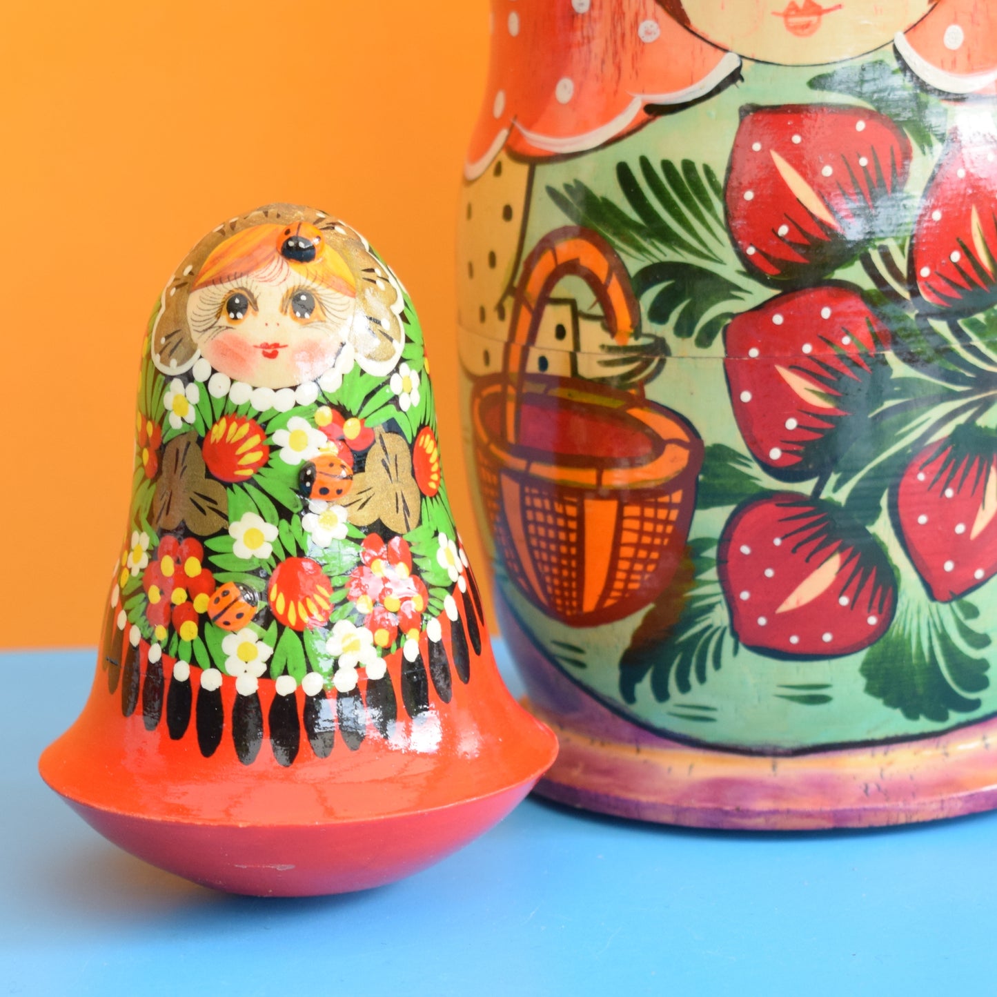 Vintage 1970s Large Wooden Russian Doll / Roly Poly Rocker