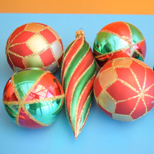 Vintage 1990s Glass Christmas Decorations - Red, Green & Gold by Pineapple Retro