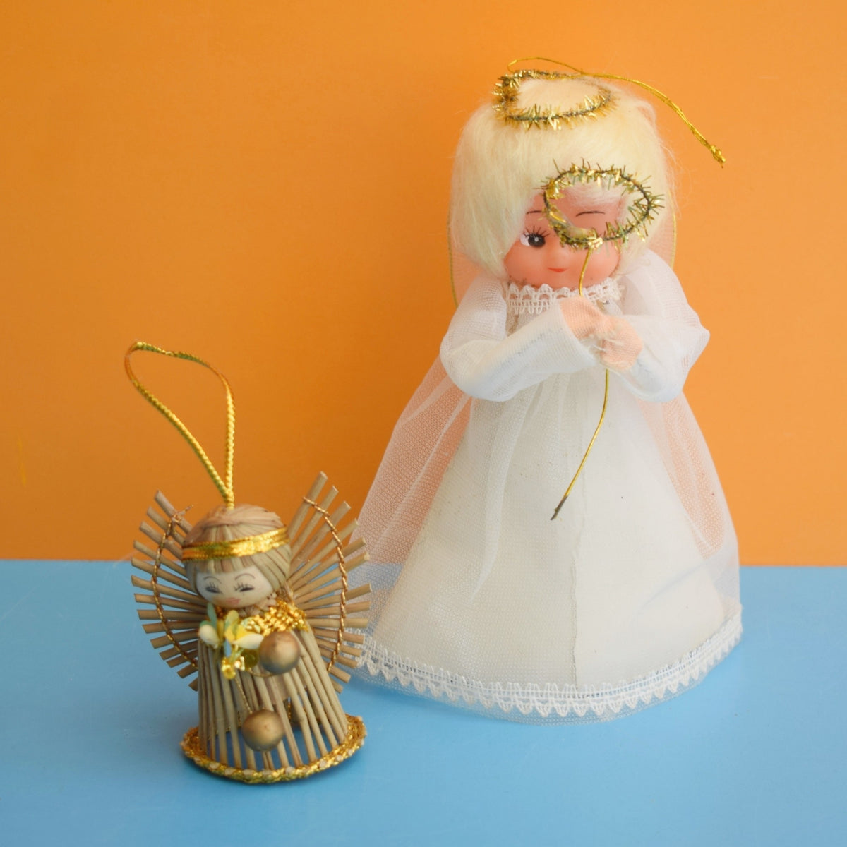 Vintage 1960s Kitsch Angel / Fairy Figures - Tinsel & Glitter / Feathers by Vintage
