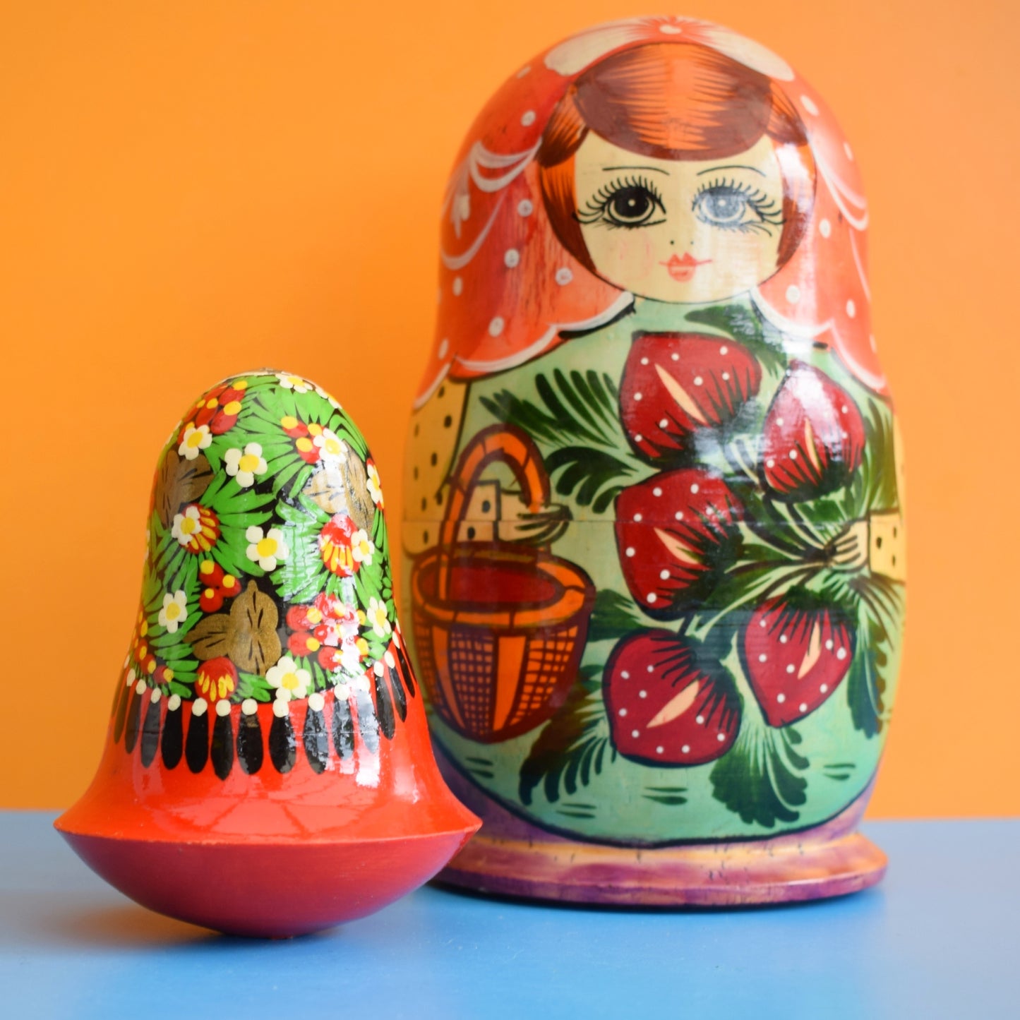Vintage 1970s Large Wooden Russian Doll / Roly Poly Rocker