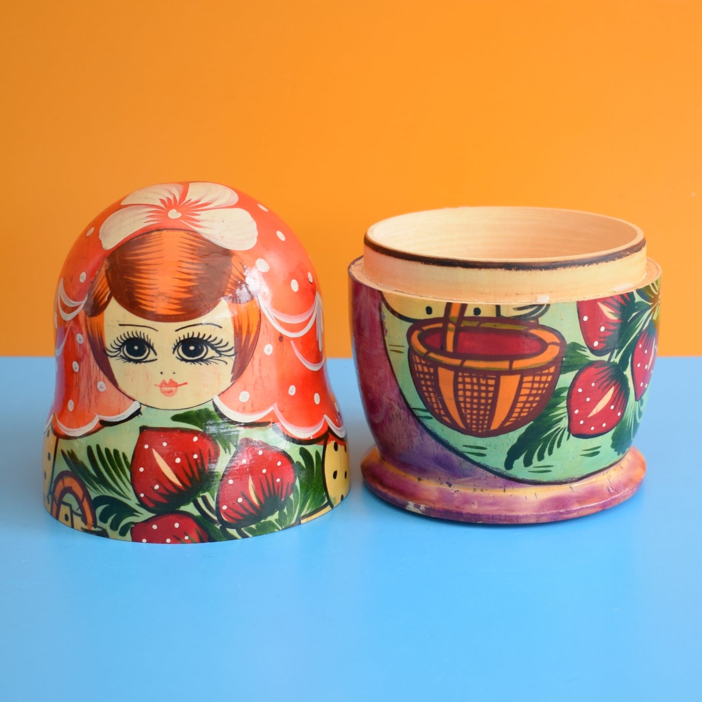 Vintage 1970s Large Wooden Russian Doll / Roly Poly Rocker