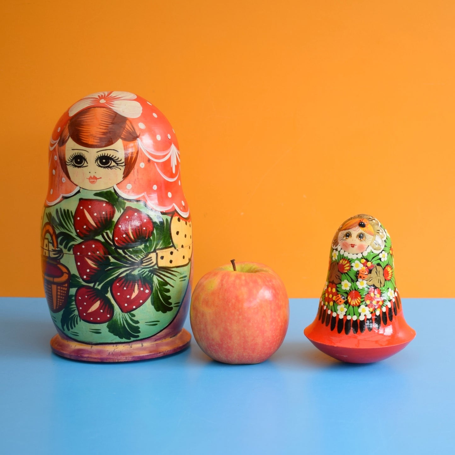 Vintage 1970s Large Wooden Russian Doll / Roly Poly Rocker