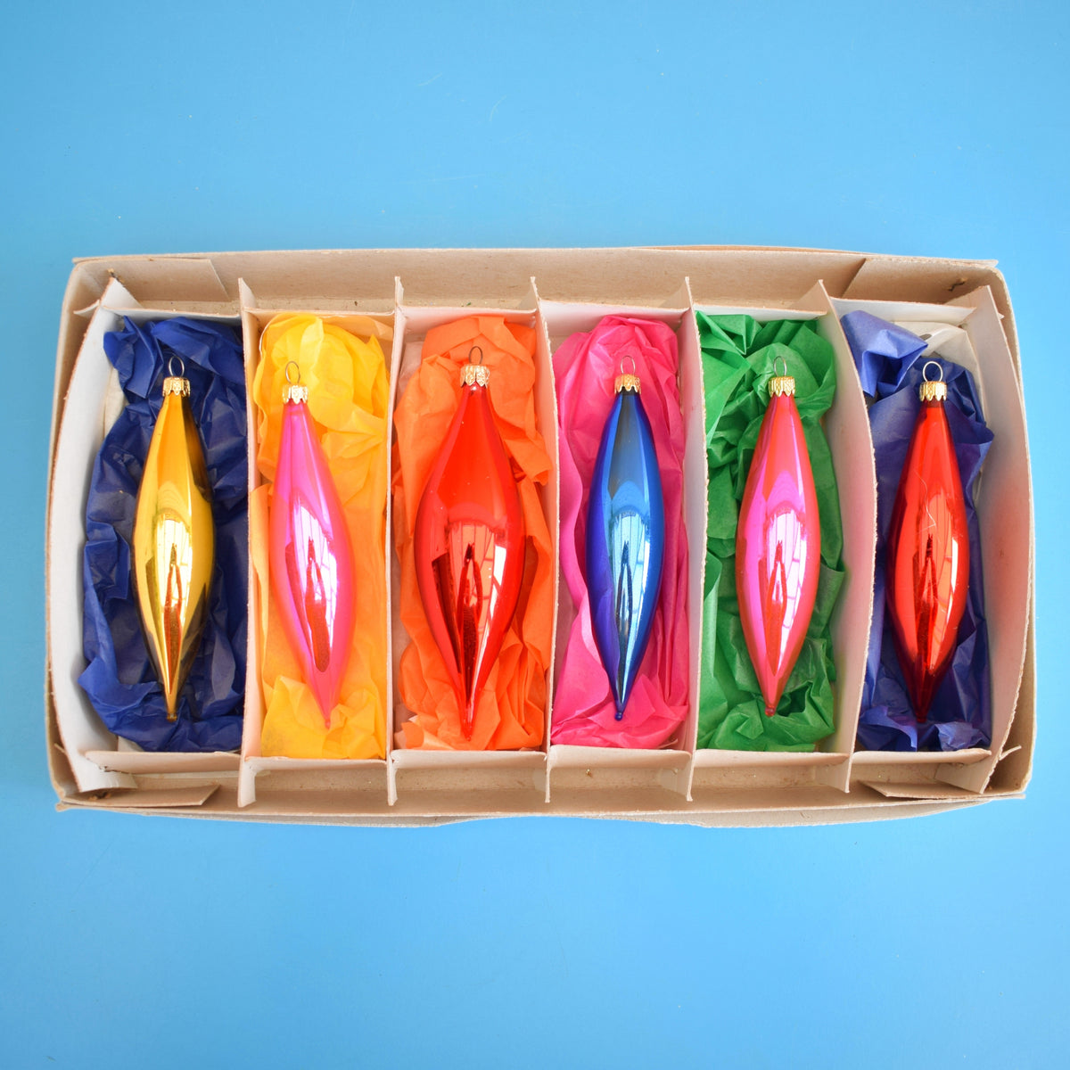 Vintage 1970s Teardrop Glass Baubles - Brights - Narrower by Pineapple Retro