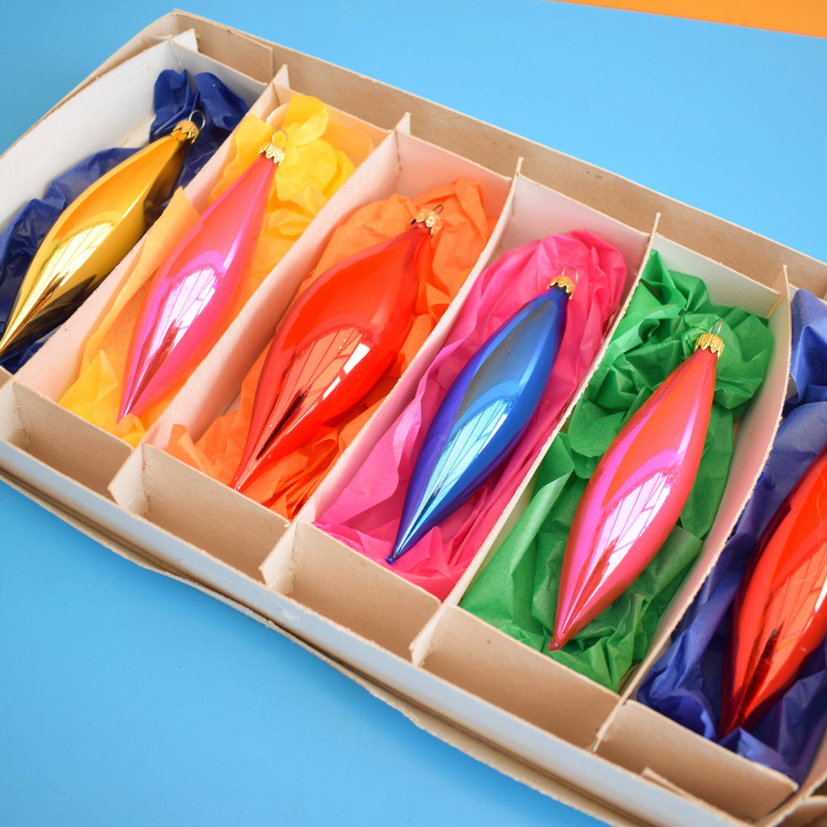 Vintage 1970s Teardrop Glass Baubles - Brights - Narrower by Pineapple Retro