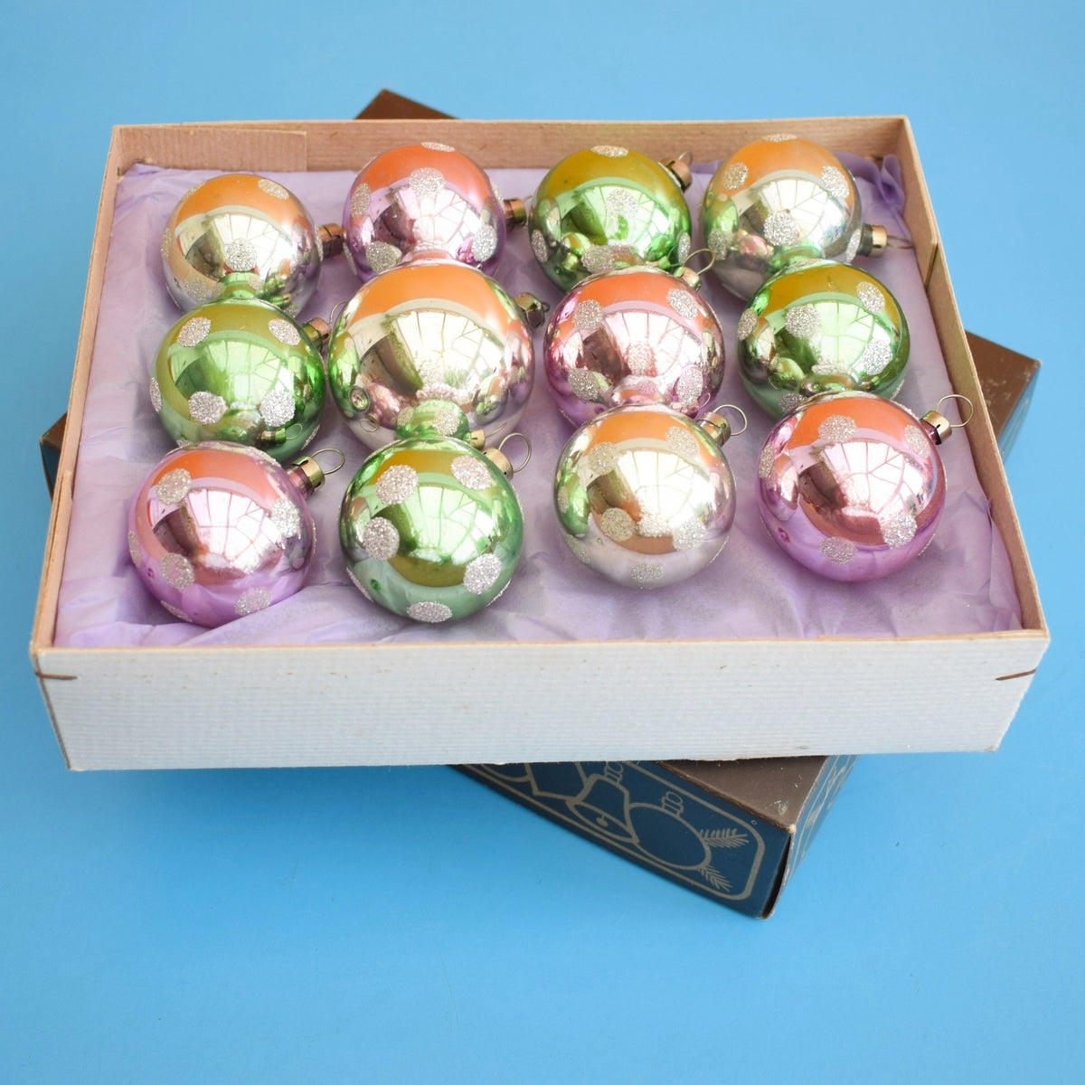 Vintage 1970s Glass Christmas Decorations - Smaller / Medium - Pastel Polka Dots by Pineapple Retro