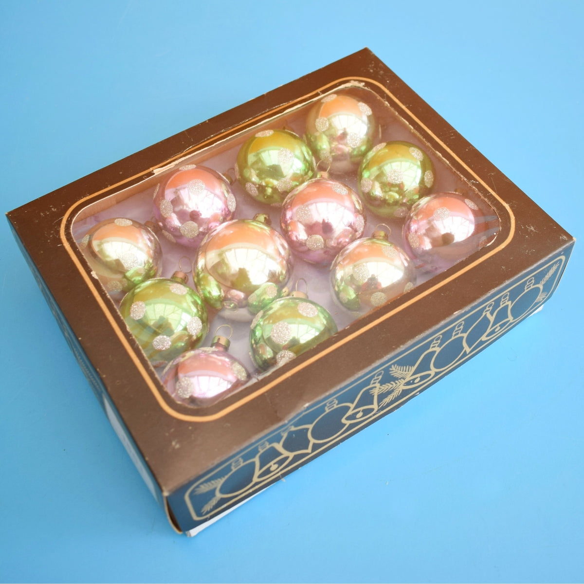 Vintage 1970s Glass Christmas Decorations - Smaller / Medium - Pastel Polka Dots by Pineapple Retro