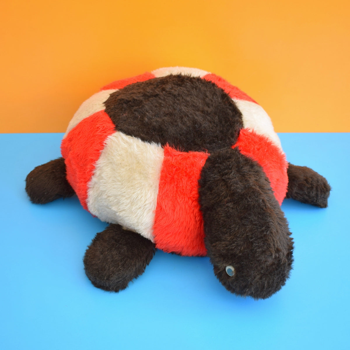 Vintage 1970s Medium Fluffy Tortoise Footstool - Red by Pineapple Retro