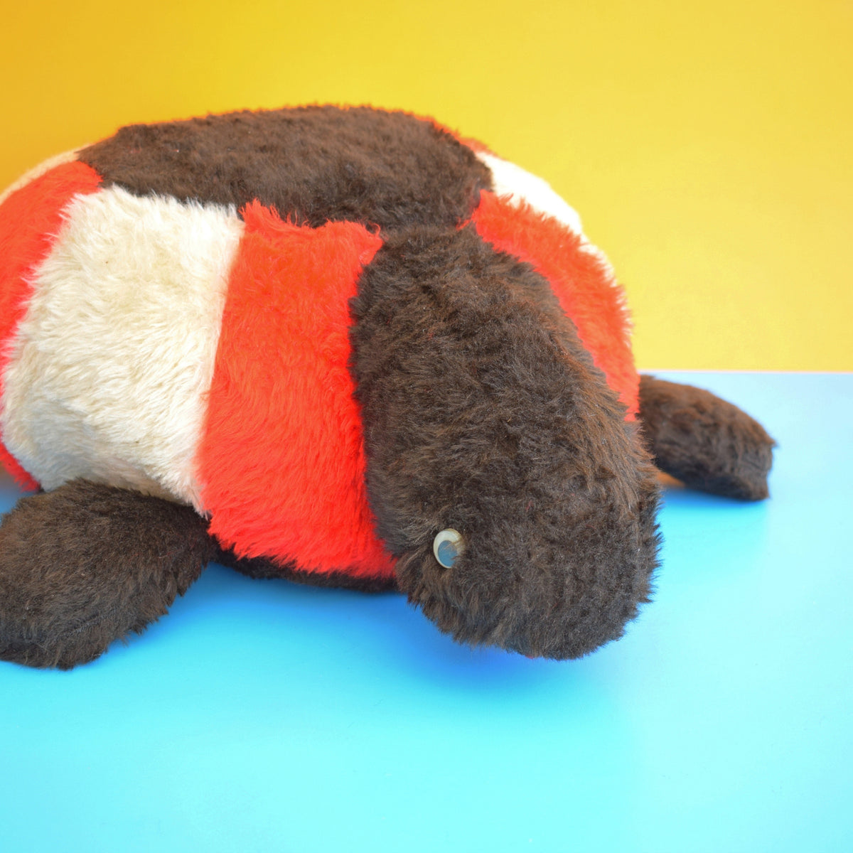 Vintage 1970s Medium Fluffy Tortoise Footstool - Red by Pineapple Retro