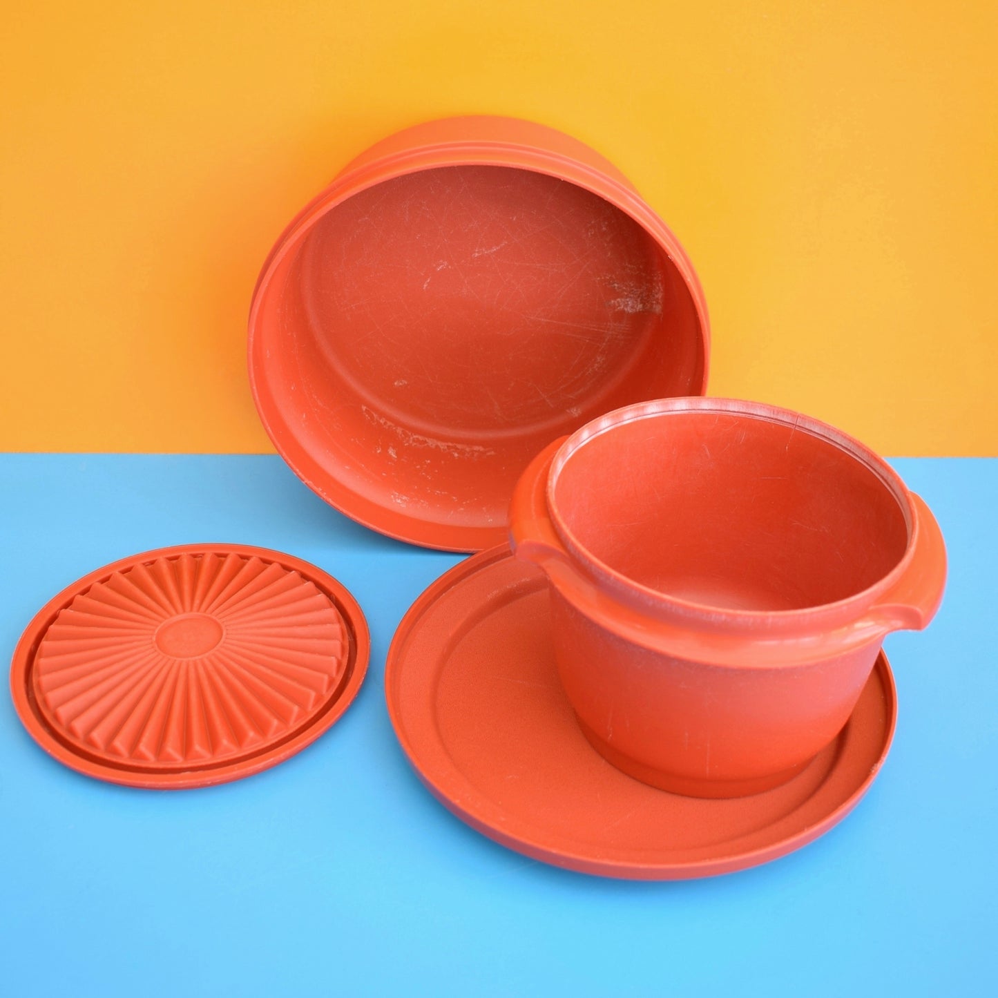 Vintage 1970s Tupperware Selection Of Containers - Rust / Yellow /Cream