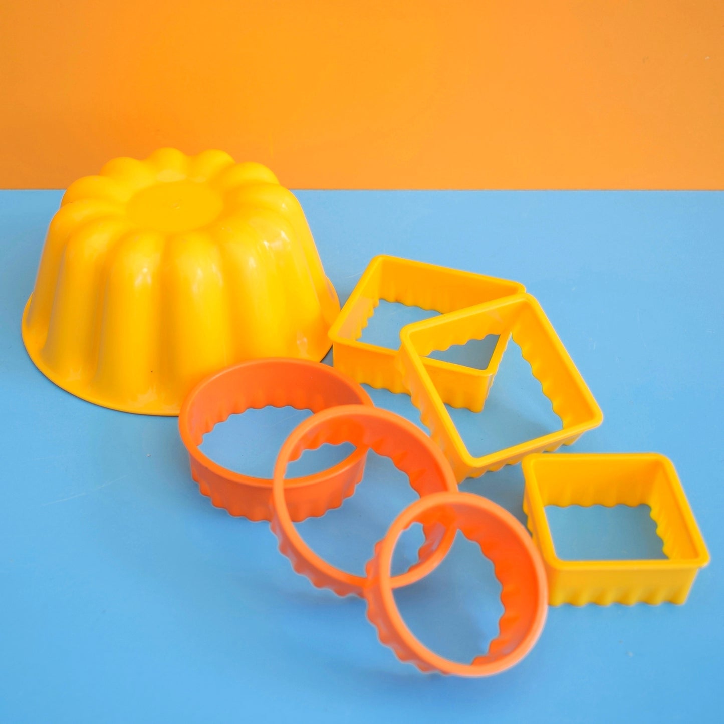Vintage 1980s Jelly Mould / Cookie Cutters - Yellow / Orange Plastic