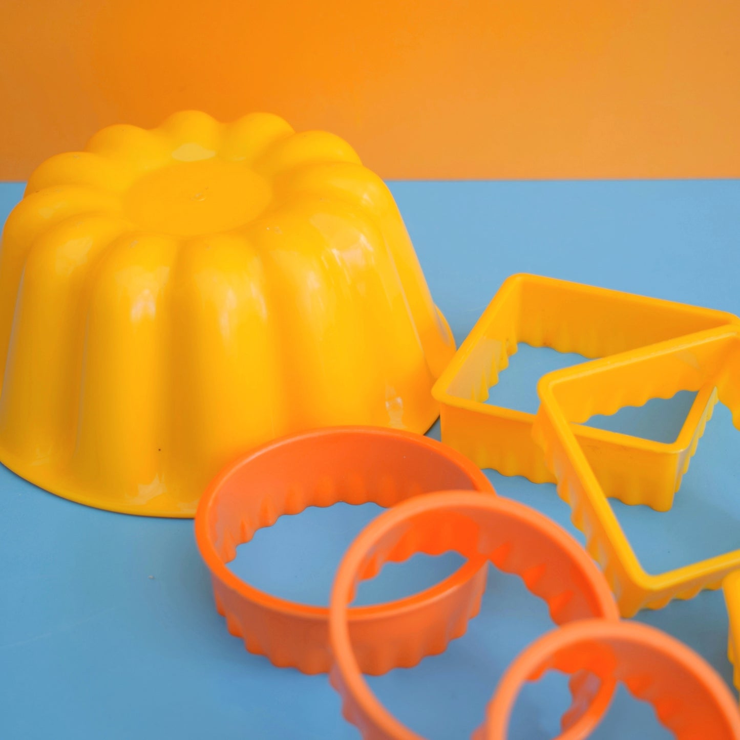 Vintage 1980s Jelly Mould / Cookie Cutters - Yellow / Orange Plastic