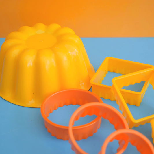 Vintage 1980s Jelly Mould / Cookie Cutters - Yellow / Orange Plastic