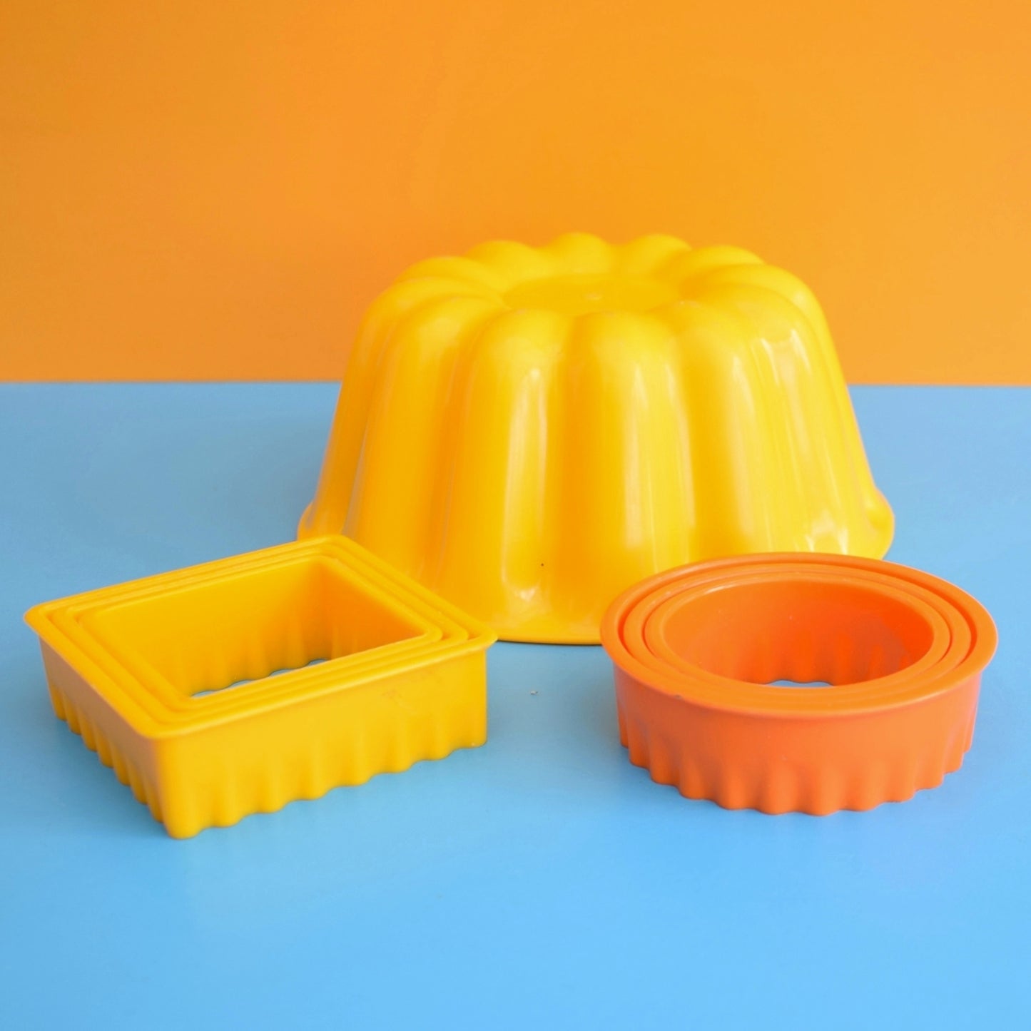 Vintage 1980s Jelly Mould / Cookie Cutters - Yellow / Orange Plastic