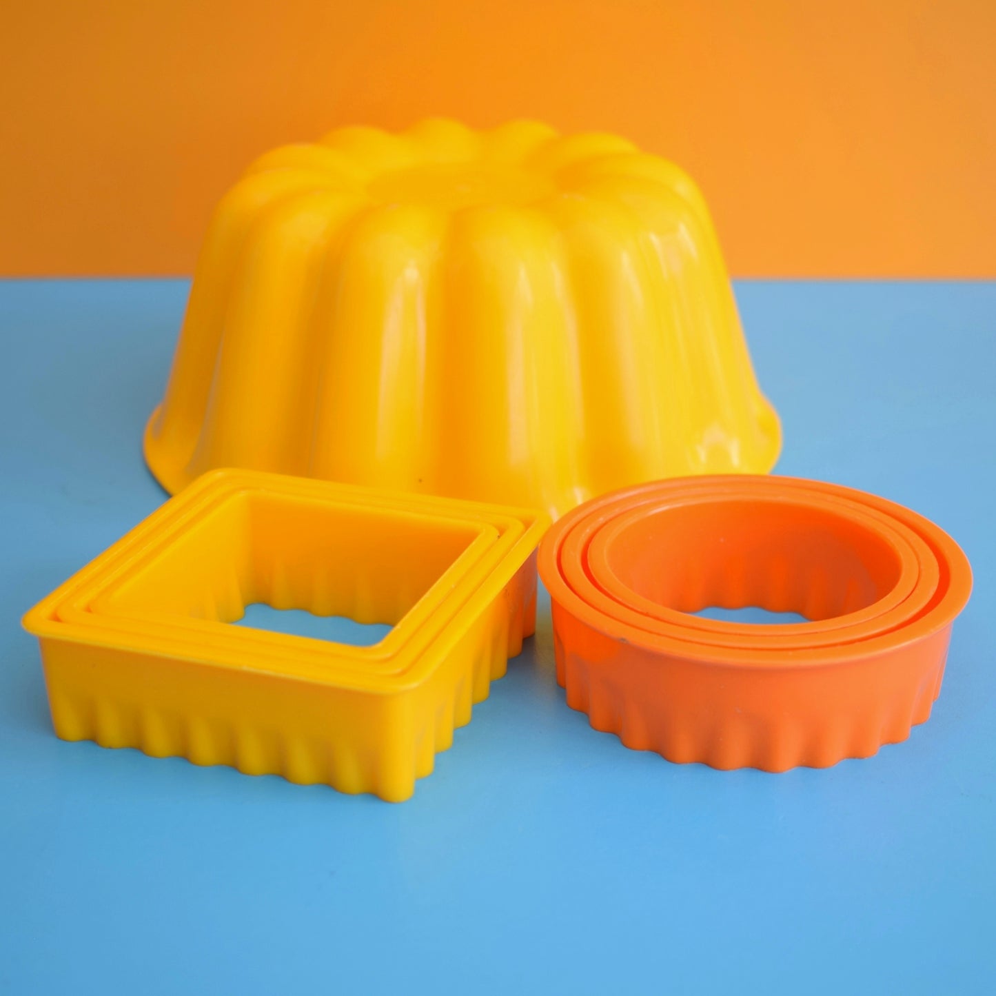 Vintage 1980s Jelly Mould / Cookie Cutters - Yellow / Orange Plastic