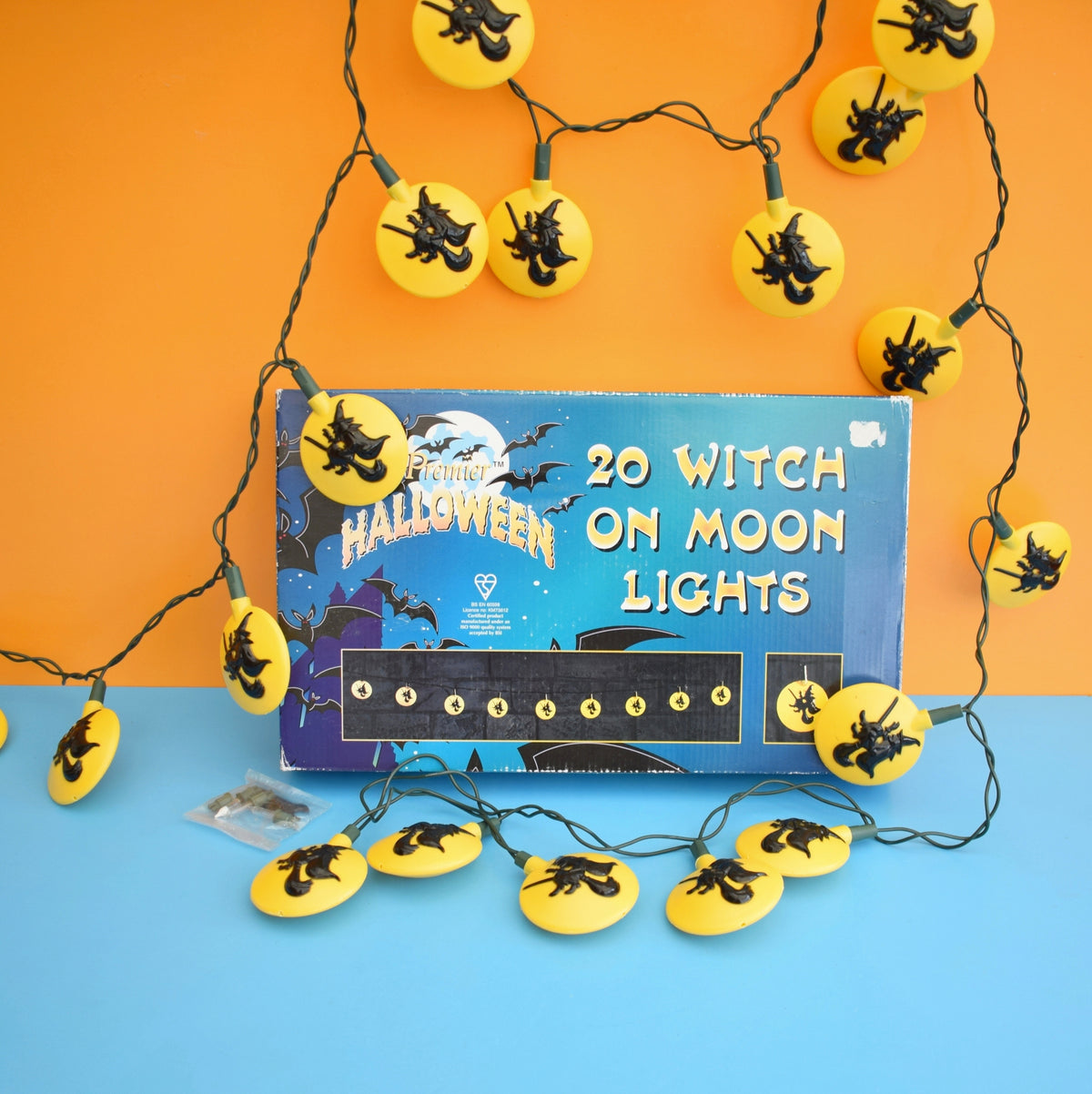 Vintage 1990s Indoor Halloween Moon/ Witch String Lights - Premier by Pineapple Retro
