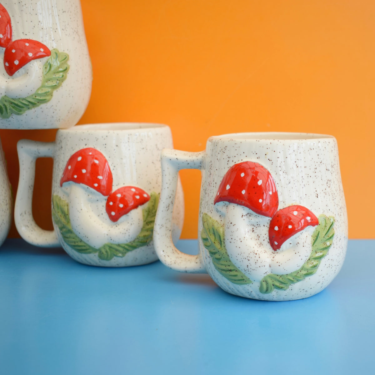 Vintage 1980s Toadstool Mugs - Red Spots - Arnels - American by Vintage