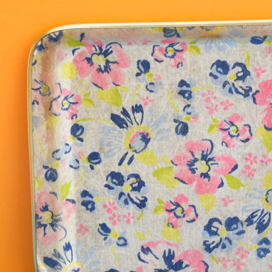 Vintage 1960s Fibreglass Tray - Pink & Blue Ditsy Floral
