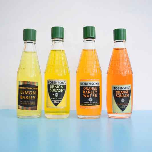 Vintage 1980s Mini Glass Bottles - Robinsons Fruit Squash / Cordial . by Pineapple Retro