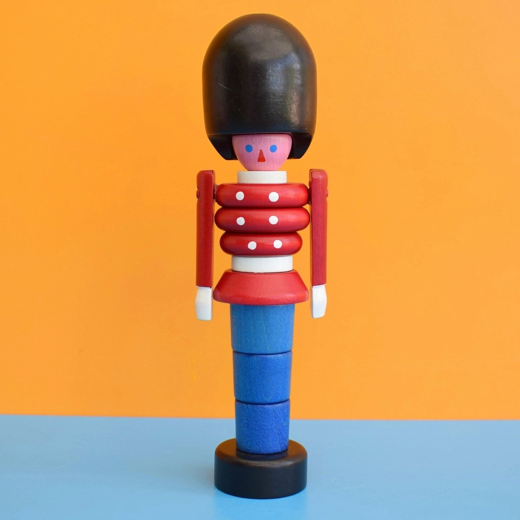 Vintage 1970s Wooden Stacking Toy - Bright Colours - Soldier- BNIP by Pineapple Retro