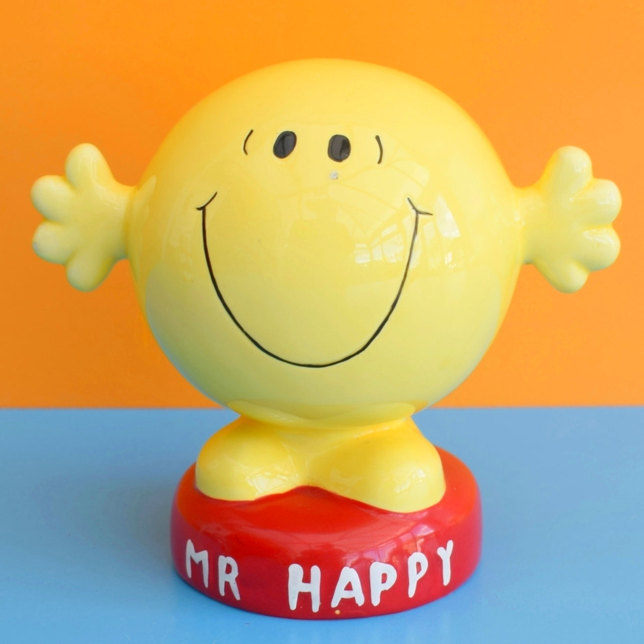 Vintage 1990s Mr Men Ceramic Money Box - Mr Happy